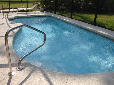 Backyard swimming pool with fence
