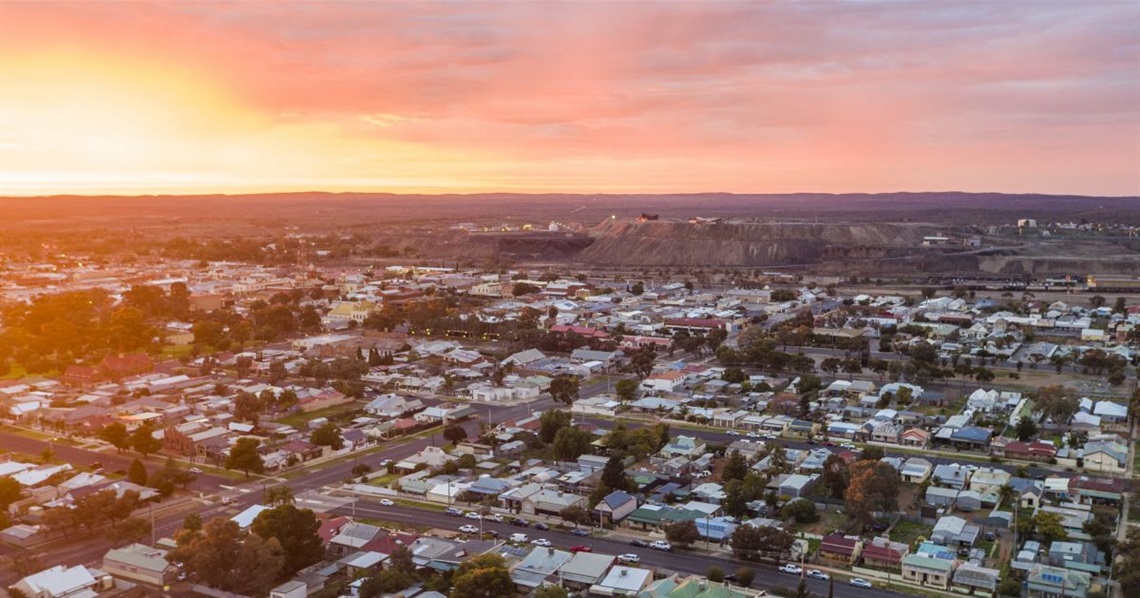 overhead view looking over broken hill cbd