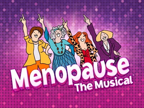 Four older cartoon ladies dancing against purple sparkle background. First lady wearing yellow and orange trousers and blouse. Second lady wearing blue dress. Third lady wearing leopard print jacket over red dress. Fourth lady wearing purple suit. 