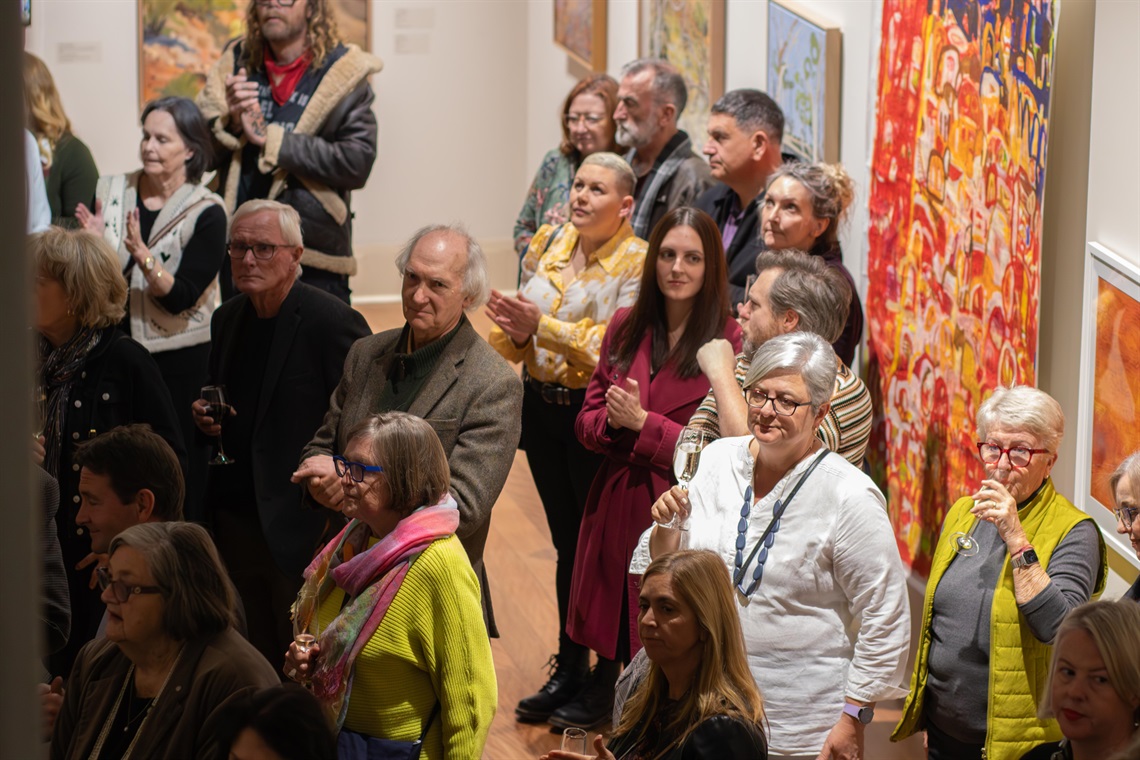 crowd attending a large opening at the broken hill city art gallery