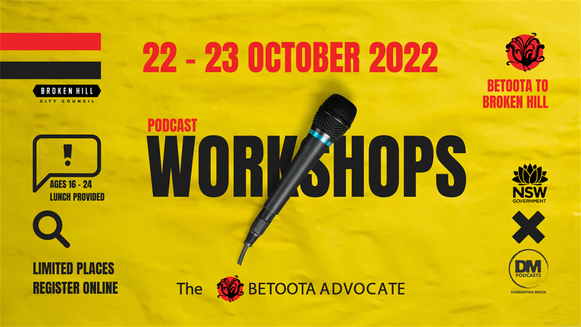 Yellow Banner - Betoota to Broken Hill Podcast Workshops